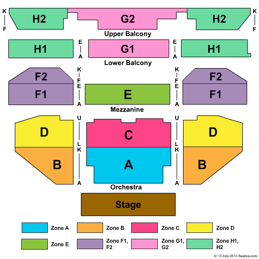 Spreckels Theatre End Stage Zone Seating Chart